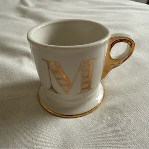 Anthropologie Gold M Monogram Mug